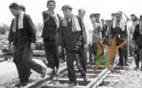 កម្មាភិបាលជាន់ខ្ពស់ខ្មែរក្រហម និងគណៈប្រតិភូនៃសាធារណរដ្ឋប្រជាមានិតចិន នៅលើផ្លូវរថភ្លើងក្នុងអំឡុងចុង ឆ្នាំ១៩៧៥។ ពីឆ្វេងទៅស្តាំ៖ វន វ៉េត ឧបនាយករដ្ឋមន្ត្រី និងជារដ្ឋមន្ត្រីពាណិជ្ជកម្ម, ម៉ី ប្រាង (ចង្អុលមកមុខ) ប្រធានគណៈកម្មាធិការទំនាក់ទំនង, អៀង សារី ឧបនាយករដ្ឋមន្ត្រី និងជារដ្ឋមន្ត្រីការបរទេស, ឧត្ដមសេនីយ៍ តឹង ឃុនសាន (ពាក់អាវព័ណ៍សខាងក្រោយ អៀង សារី) ប្រធានអ្នកជំនាញការចិនប្រចាំកម្ពុជាប្រជាធិបតេយ្យ និងសមមិត្ត ស៊ូ (ពាក់វ៉ែនតាឈរខាងក្រោយឧត្ដមសេនីយ៍ តឹង ឃុនសាន) អ្នកបកប្រែភាសាចិន។ ប្រភព៖ បណ្ណសារមជ្ឈមណ្ឌលឯកសារកម្ពុជា។